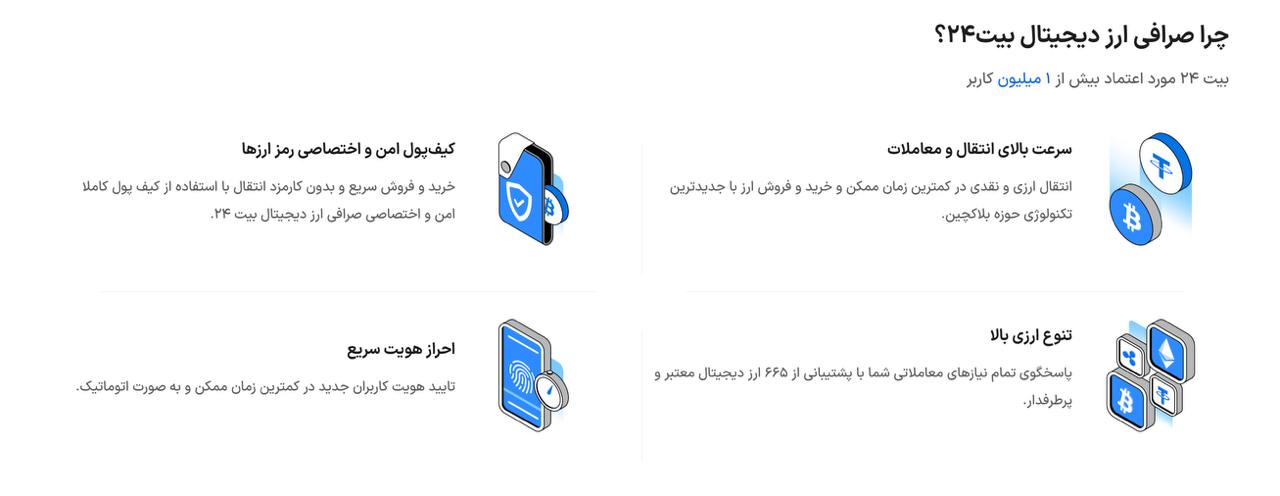 امکانات صرافی بیت ۲۴